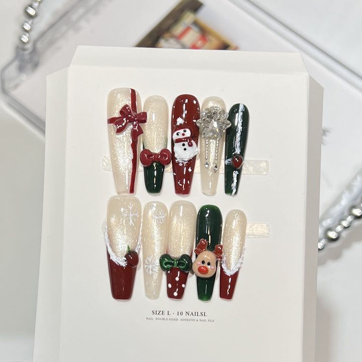 Schneeflocken-inspirierte Glitzer Press-On Nagel Set Karnz