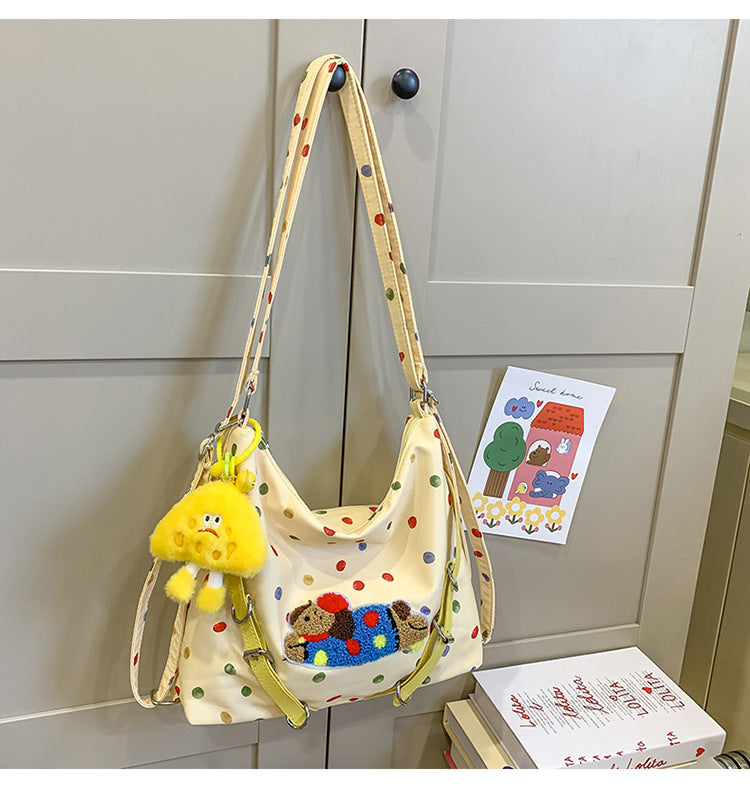 Verspielt gepunktete Plüsch Crossbody-Tasche Karnz