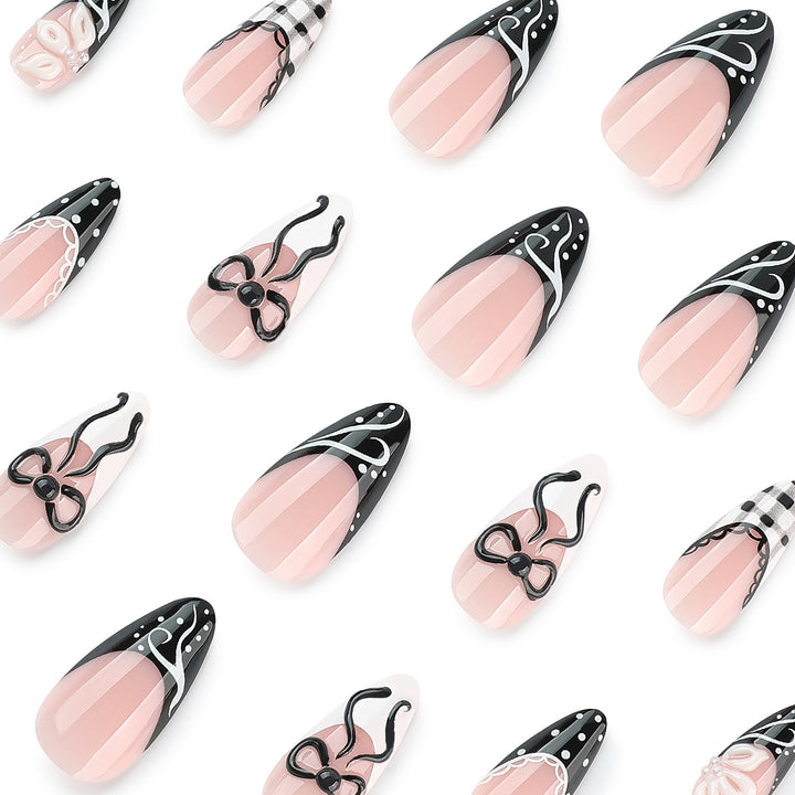 Kunstvolle Stiletto-Nägel mit floralen und geometrischen Akzenten Karnz