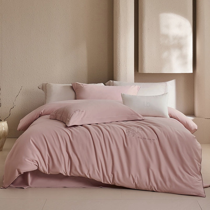 Luxuriöser bestickter Baumwollsatin Bettbezug Bettwäsche Set