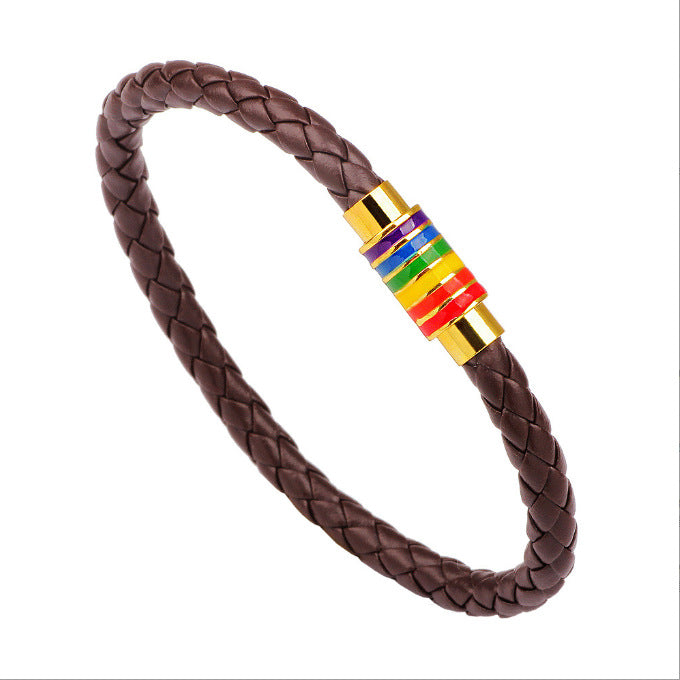 Leder Geflochtener Armband mit Bunter Akzent Karnz