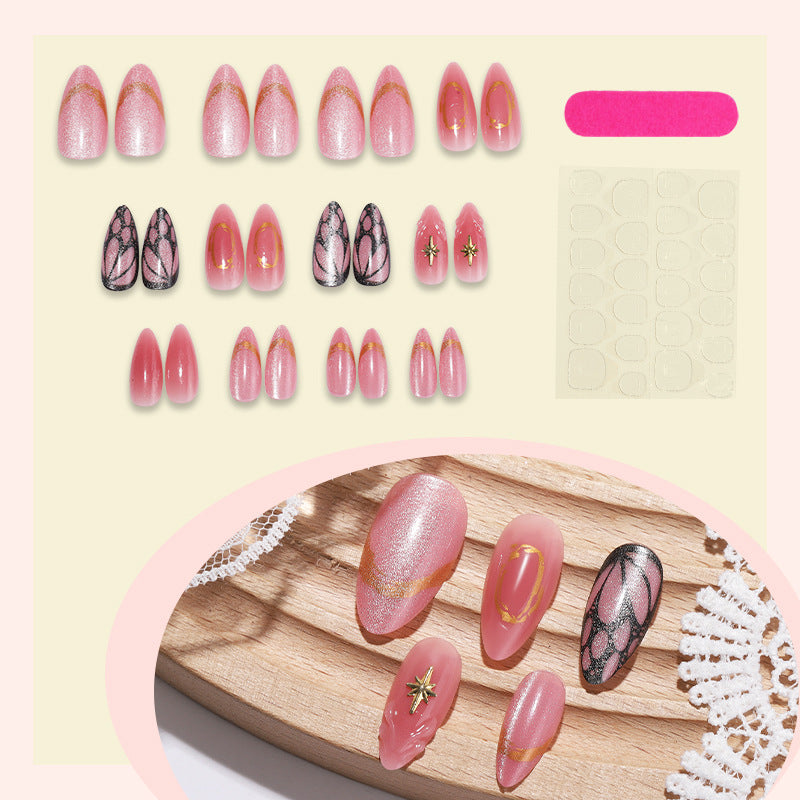 Dekoratives Press-On Nagelkunstset mit schimmerndem Glitzer und eleganten Mustern Karnz