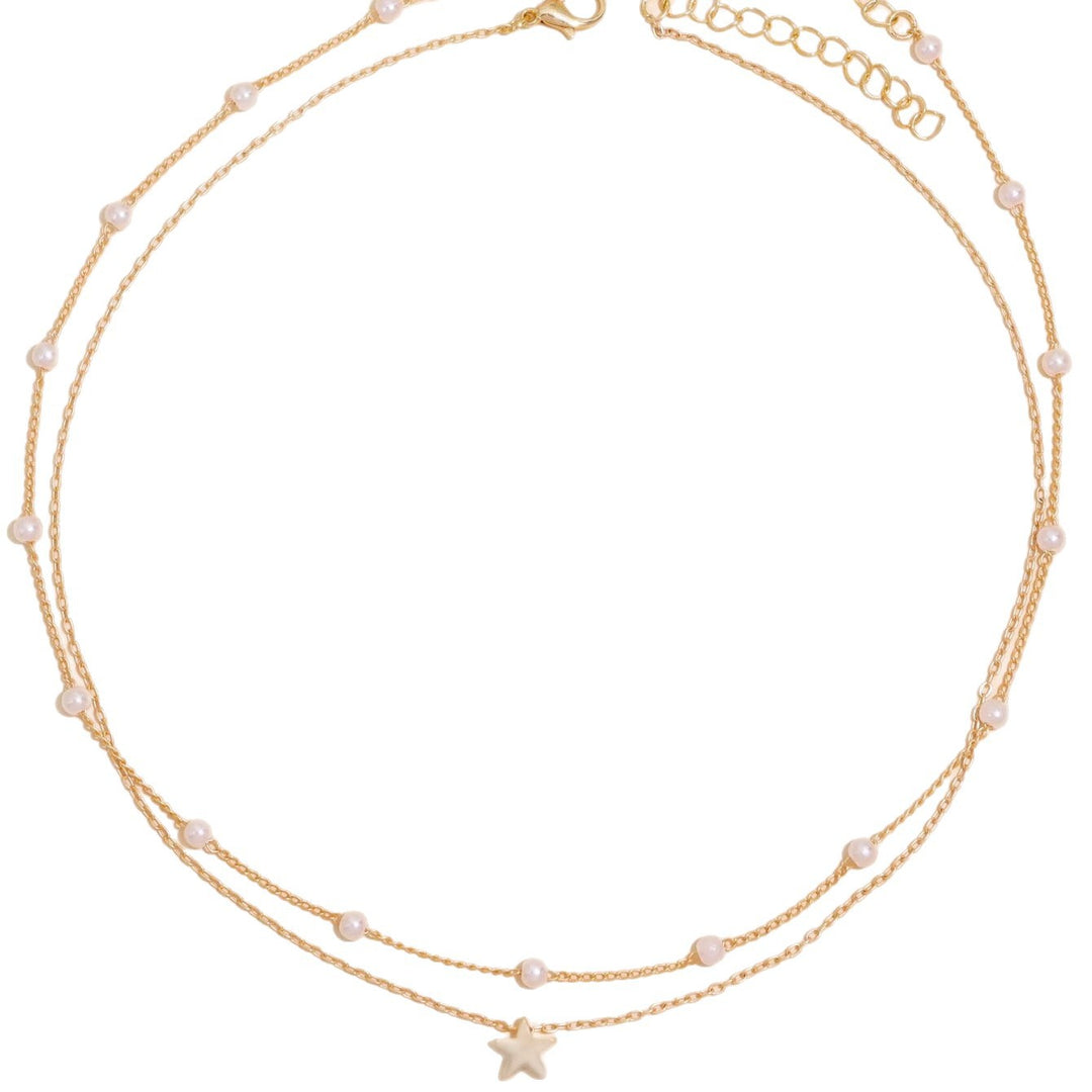 Schichtige Perle und Stern Charm Halskette Karnz