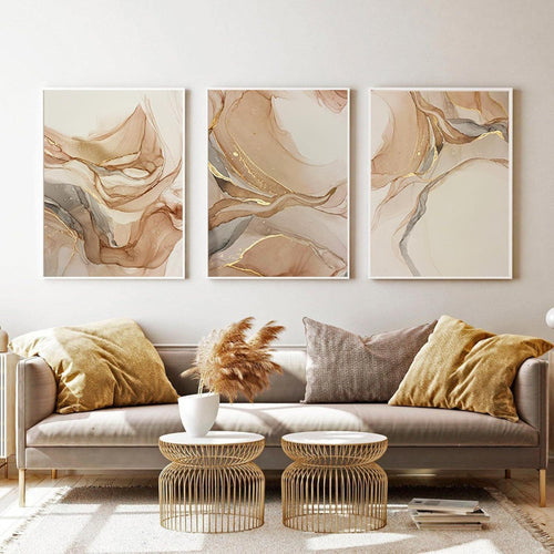 Set von 3 Stücken Beigefarbene Chic Flüssigmarmor Wandkunst Feine Kunst Leinwanddrucke Bilder Für Neutrale Farbige Wohnzimmer Schlafzimmer Kunst Moderne Hausinterieurdekoration