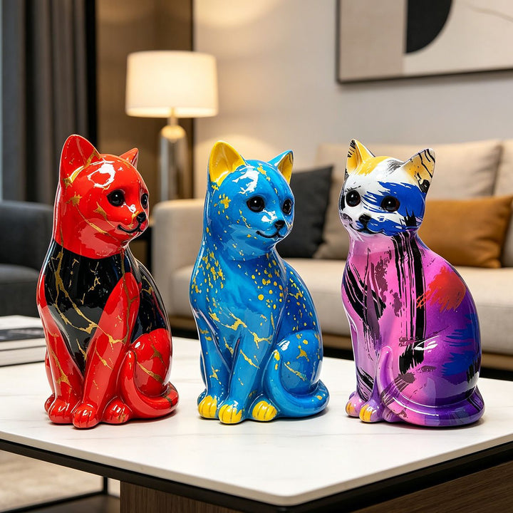 Künstlerische Katzenfigur in lebhaftem Design Karnz