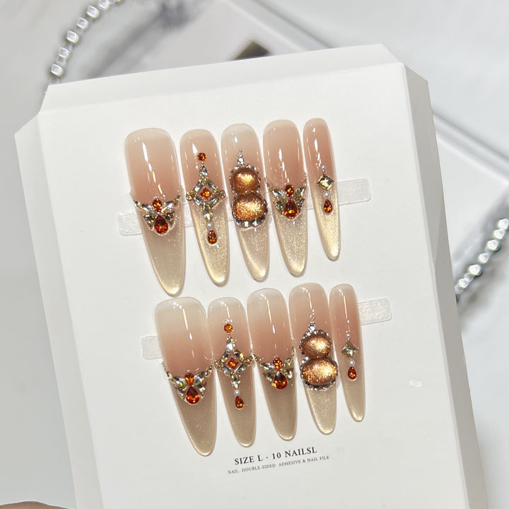 Dekorativer Stiletto Press-On Nagelset mit Edelsteinakzenten Karnz 1788224085