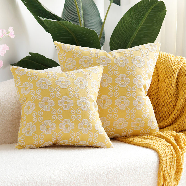 Quadratisches besticktes florales Jacquard-Dekorationskissenbezug