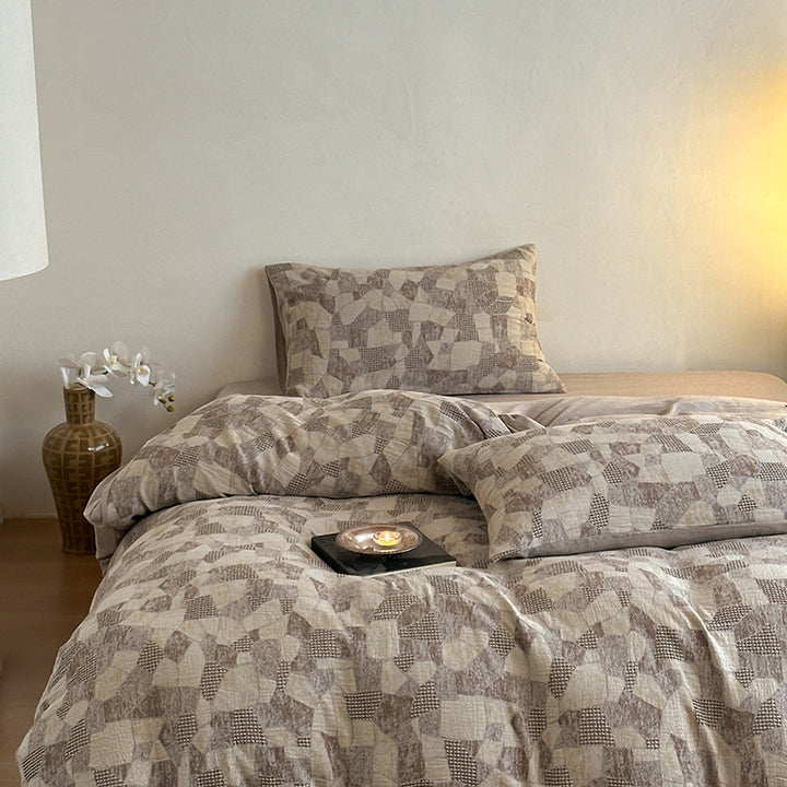 Luxuriöses stonewashed Baumwoll-Bettwäsche-Set mit geometrischer Jacquard-Textur