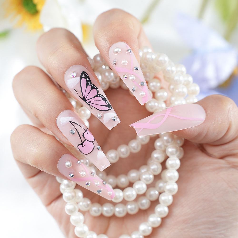 Künstlerisches Schmetterling Press-On Nail Set Karnz