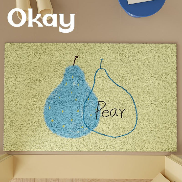 Low-Pile Absorbent Entrance Doormat with Pear Illustration and Non-Slip Backing