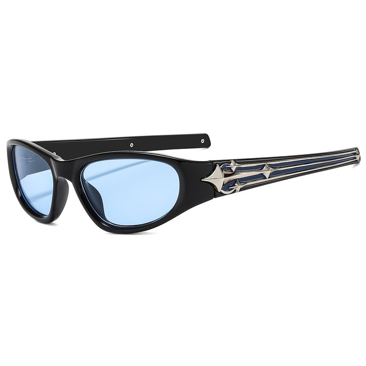 Modebewusste Shield-Sonnenbrille mit dekorativem Rahmendesign Karnz