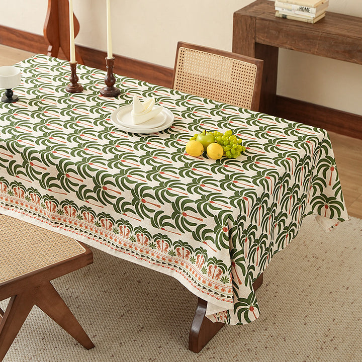 Handbedruckte Baumwoll-Tischdecke mit botanischem Blockprint