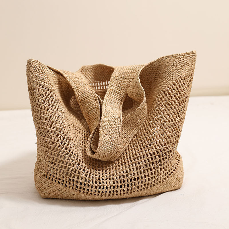 Damen Handgeknüpfte Strandtasche aus natürlichem Bastmaterial Karnz