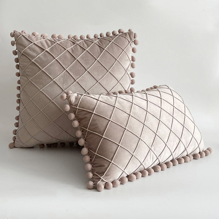 Dekorativer Samt Pom-Pom Gitter-Tufted Wurfkissenbezug