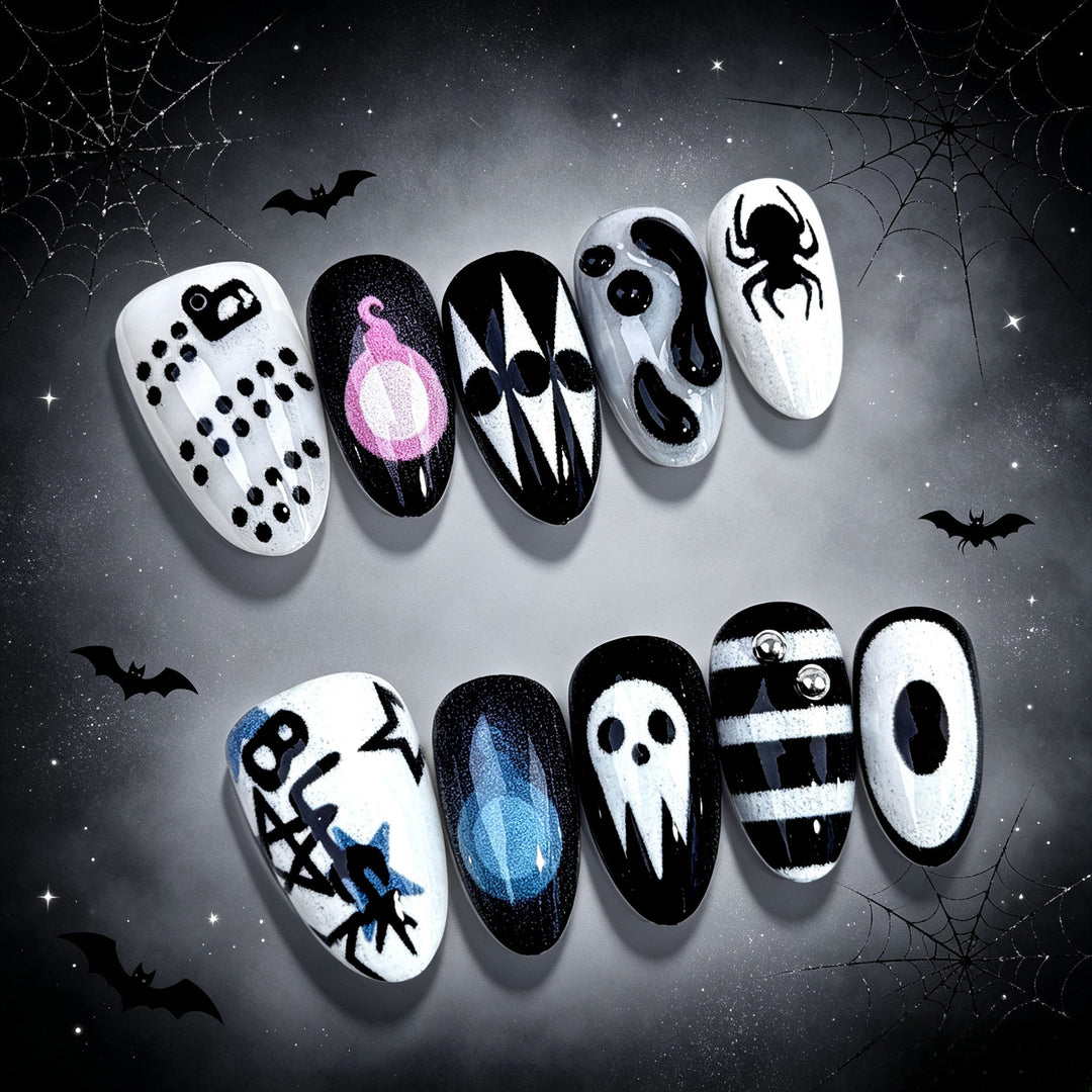 Theatrale Halloween-Themen Press-On Nagelkunst Set