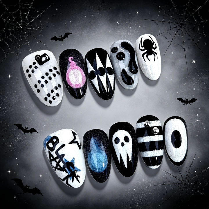 Theatrale Halloween-Themen Press-On Nagelkunst Set