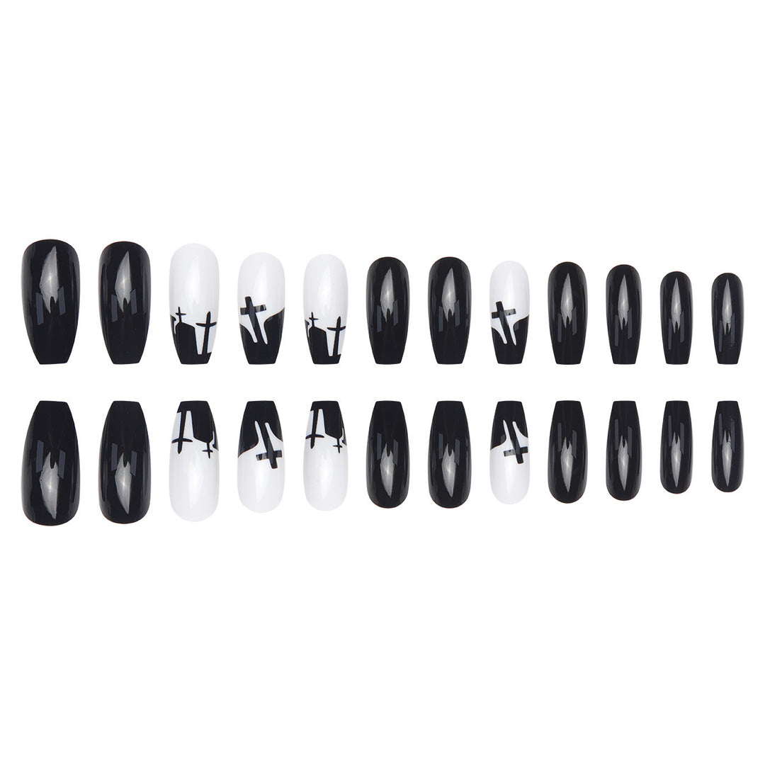 Künstlerisches Stiletto-Nagelset mit gothic Kreuzdesign Karnz