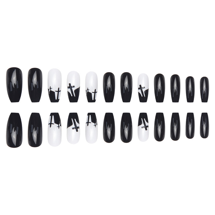 Künstlerisches Stiletto-Nagelset mit gothic Kreuzdesign Karnz