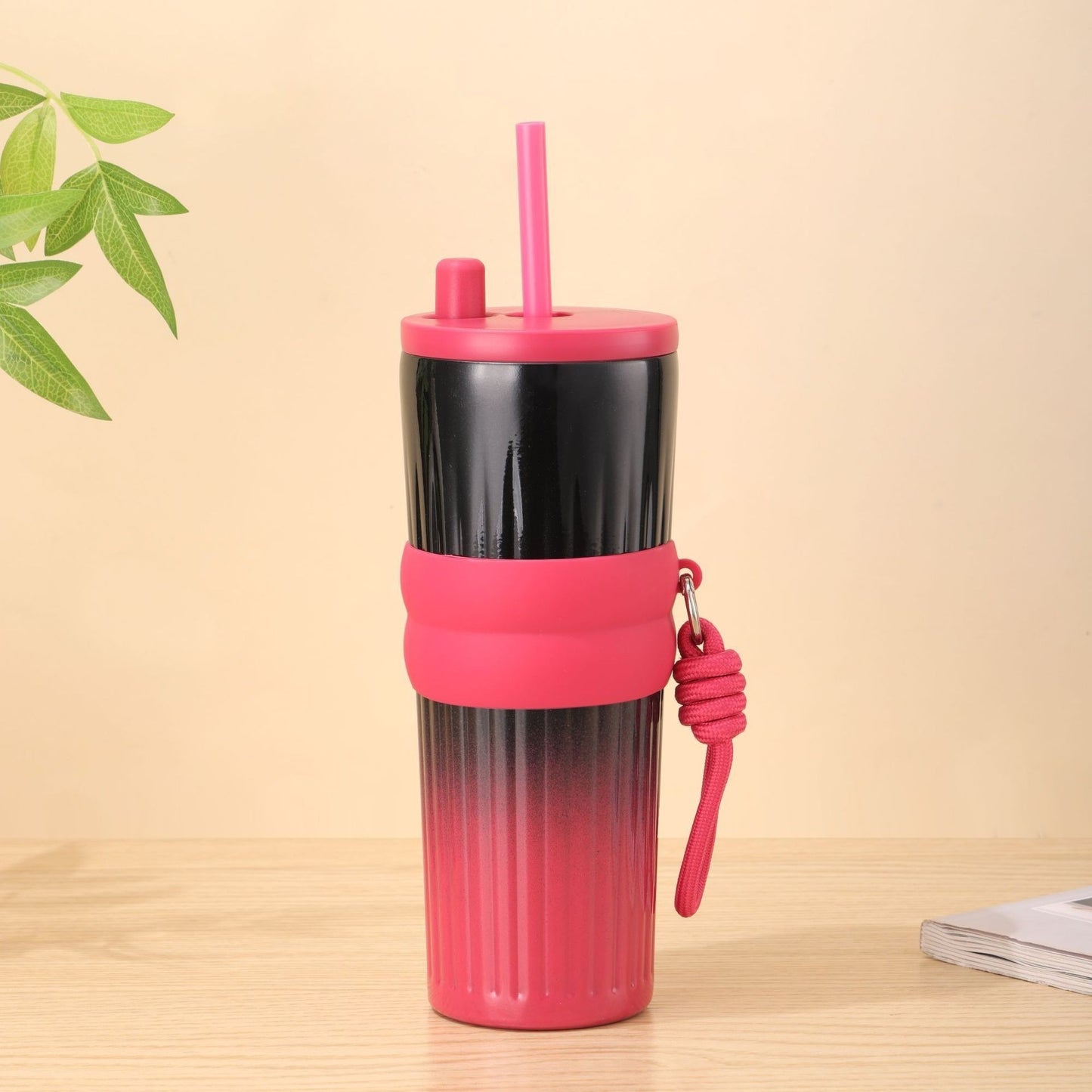 Damen multifunktionale Isoliertrinkflasche mit integriertem Strohhalm und praktischem Tragegriff Karnz