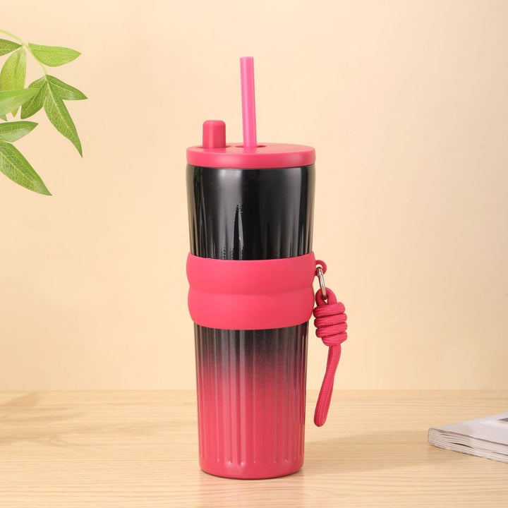 Damen multifunktionale Isoliertrinkflasche mit integriertem Strohhalm und praktischem Tragegriff Karnz