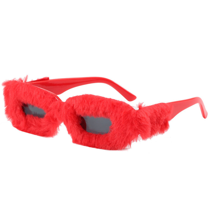 Damen ausgefallene Sonnenbrille mit luxuriösem Fellrahmen Karnz
