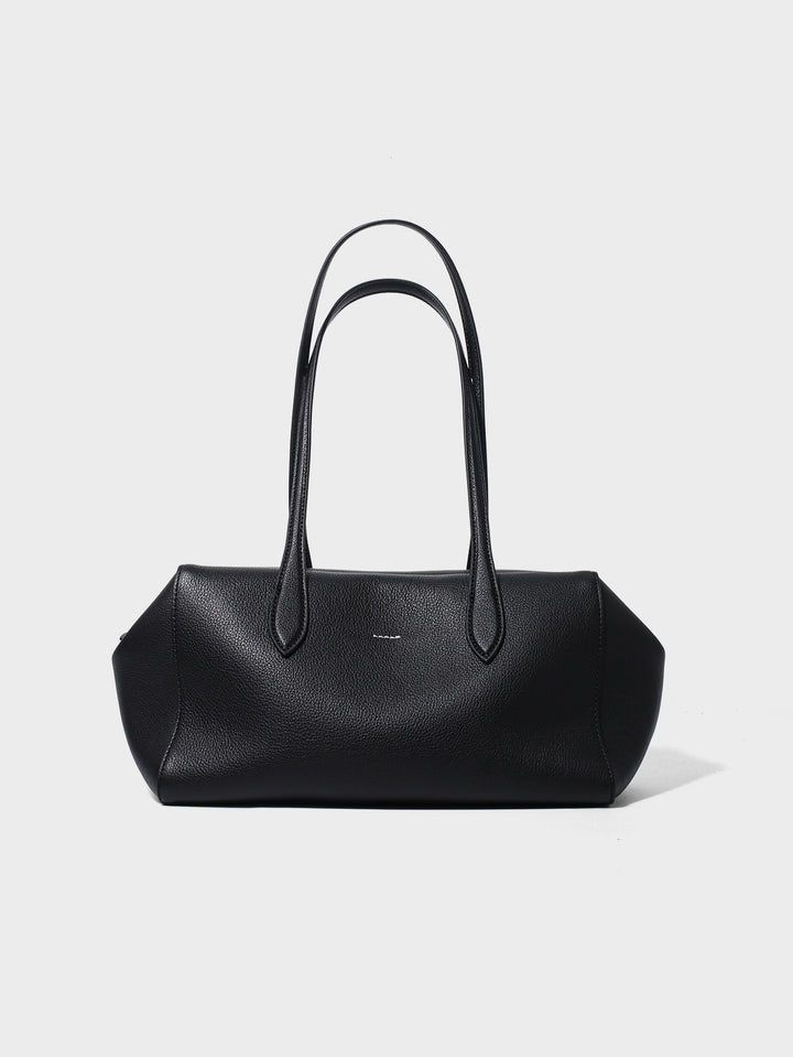Strukturierte genarbte Leder Schultertasche mit verlängerten Doppelgriffen