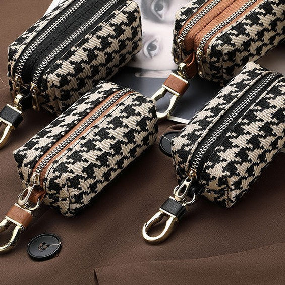 Doppel-Reißverschluss Hahnentritt-Muster Kosmetiktasche Karnz