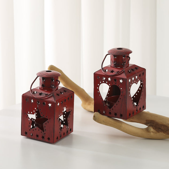 Distressed Shabby-Chic quadratische Teelichthalter mit Weihnachtsbaum-Ausschnitten Karnz