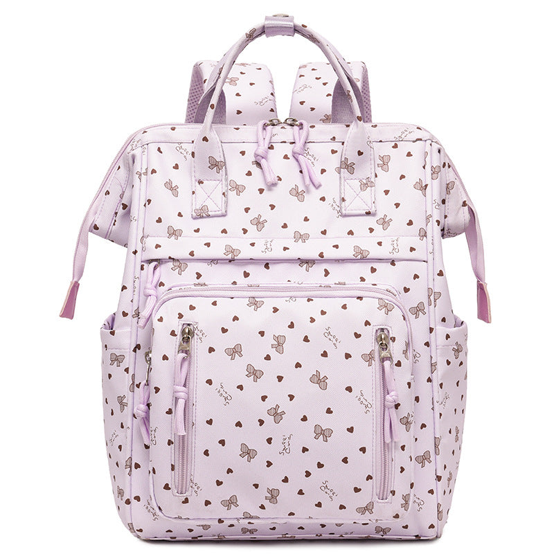 Stylischer Herz-Print Multi-Taschen Rucksack Karnz