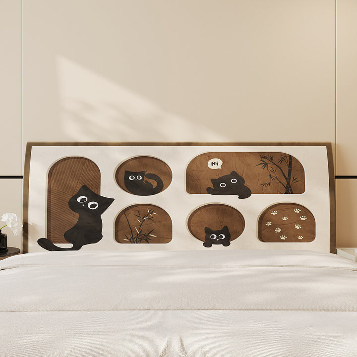 Decorative Padded Headboard Panel Cover with Playful Cartoon Cat Print