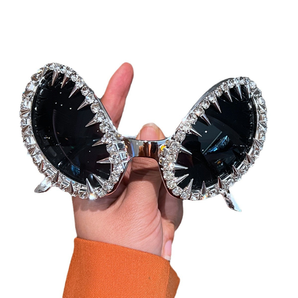 Damen futuristische Statement-Sonnenbrille mit funkelndem Kristallrahmen Karnz