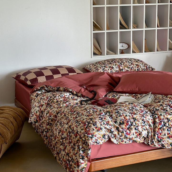 Luxuriöses Baumwoll-Satin Bettwäsche-Set mit Wendebettbezug und dekorativen Kissenbezügen
