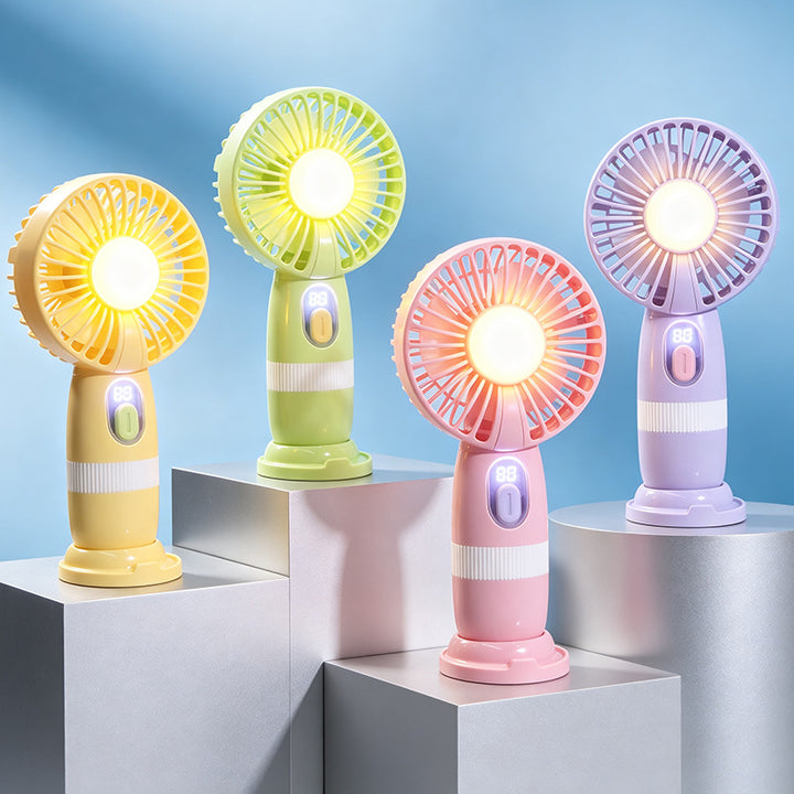 Damen Tragbarer USB-Lüfter mit LED-Beleuchtung und digitaler Anzeige Karnz