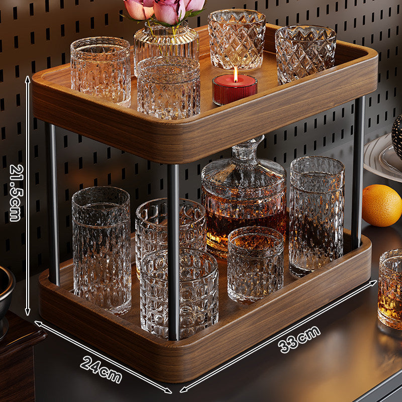 Doppelschichtiger Holzcocktail-Bar Serviertablett Organizer