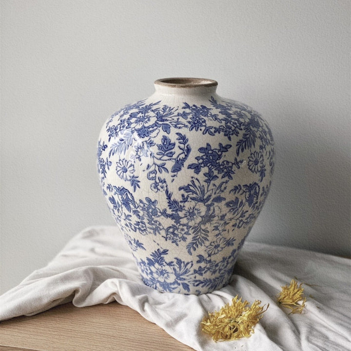 Crackle-Glaze Blumen Keramische Dekorative Vase mit Schmalem Hals und Rundem Schulter
