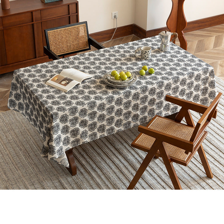 Rechteckige Baumwoll-Tischdecke mit floralen Blockprint-Medaillons Karnz