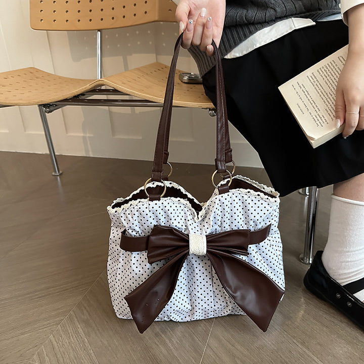 Bow-Accent Polka Dot Handtas