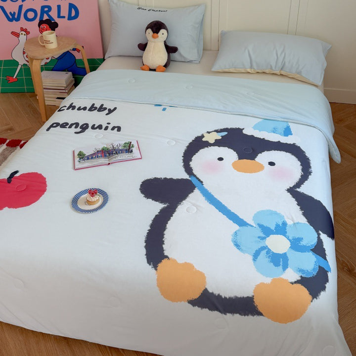 Kinder-Steppbett mit niedlichem Hunde-Print, atmungsaktiver Mikrofaserfüllung und leichter Punktsteppung