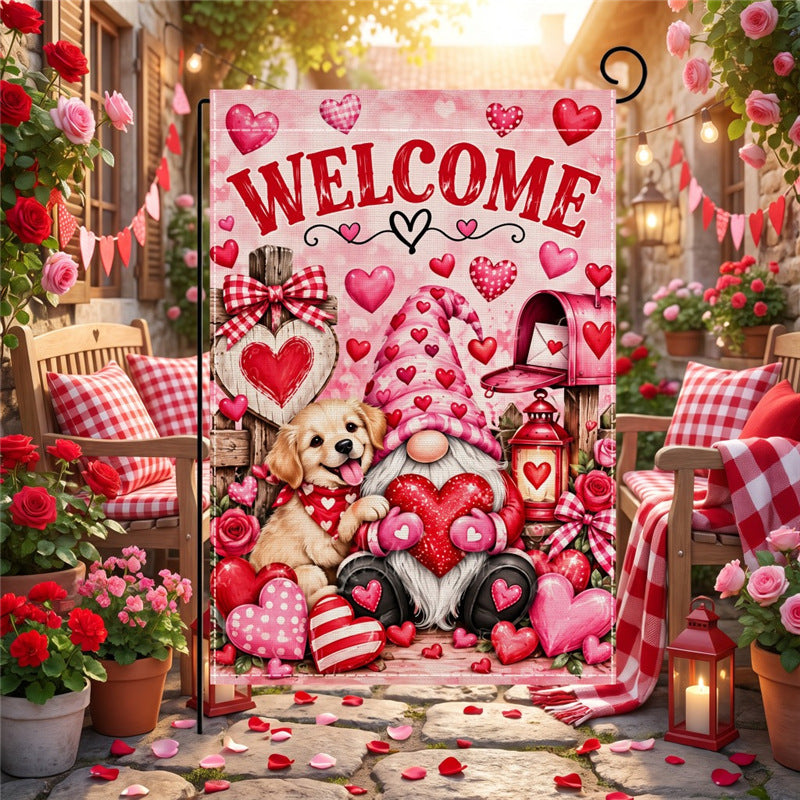 Valentinstag Blumendes Herz Gartenbanner Flagge mit Mastschlauch und wetterbeständigem Polyester