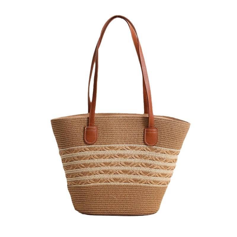 Damen Strandtasche aus hochwertigem geflochtenem Naturmaterial mit stilvollen Lederakzenten Karnz