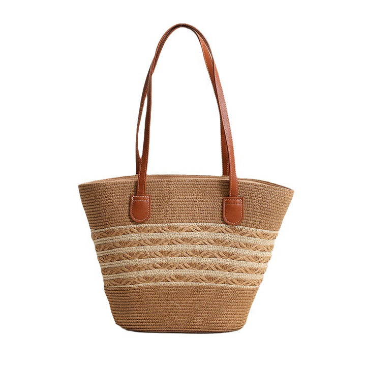 Damen Strandtasche aus hochwertigem geflochtenem Naturmaterial mit stilvollen Lederakzenten Karnz