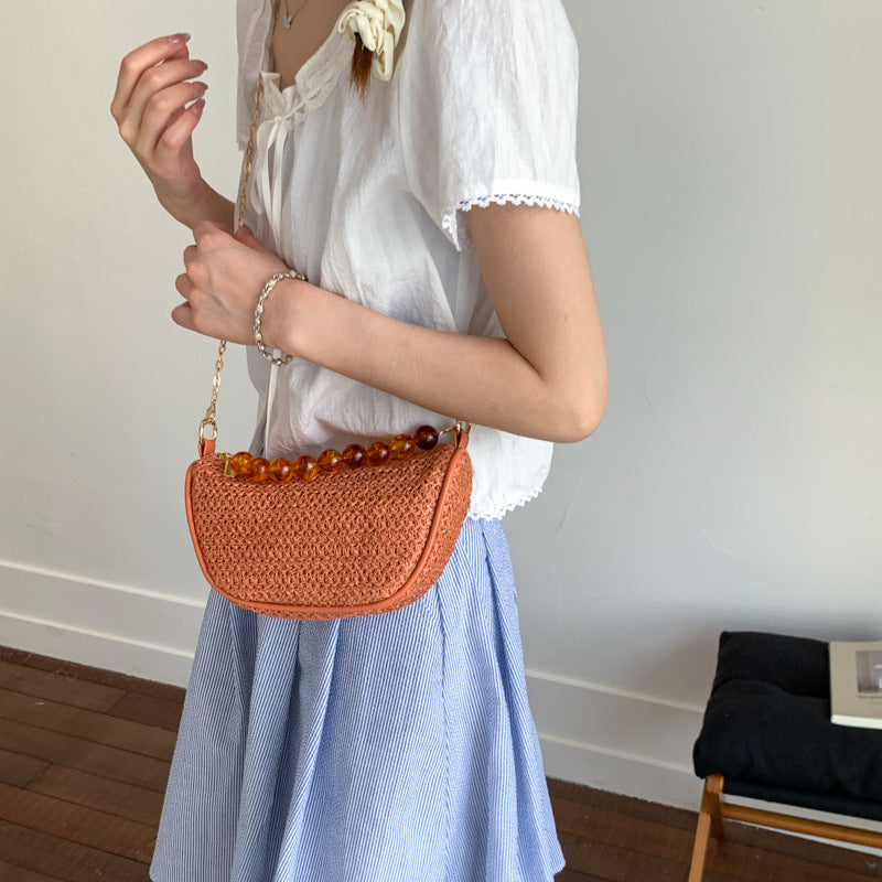 Stylische gewebte Handtasche mit Perlen-Griff Karnz
