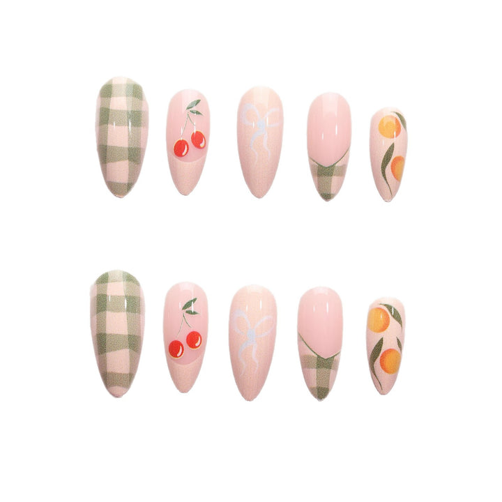 Künstlerisches Press-On Nagelkunst-Design-Set mit Frucht-Akzenten Karnz