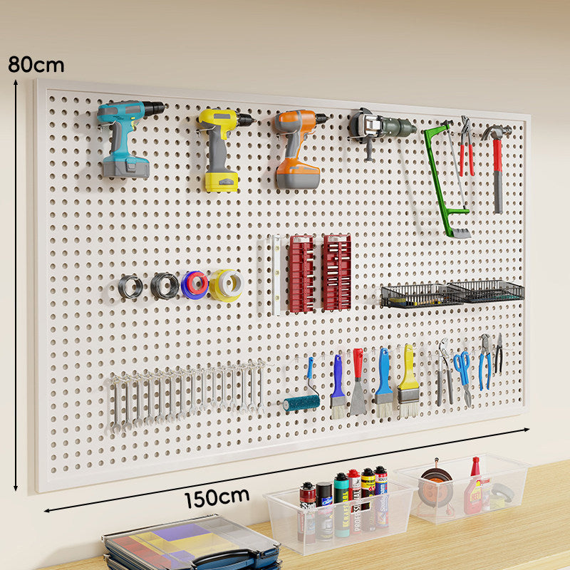 Wandmontiertes perforiertes Metall-Pegboard-Werkzeugorganisator-Panel mit modularen Haken und Aufbewahrungsbehältern