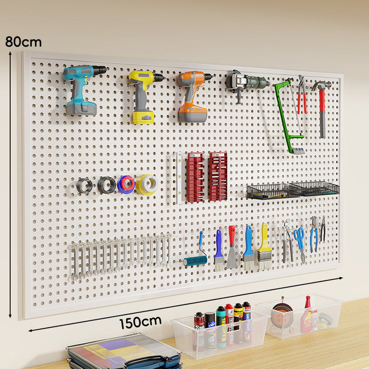 Wandmontiertes perforiertes Metall-Pegboard-Werkzeugorganisator-Panel mit modularen Haken und Aufbewahrungsbehältern
