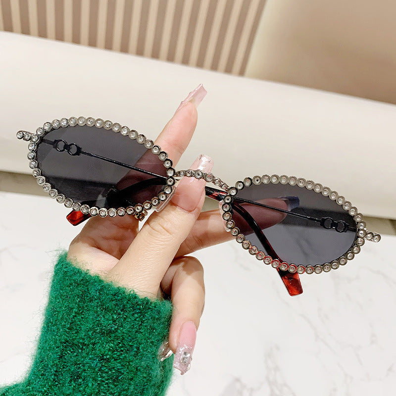 Damen Designer-Brillengestell mit extravagantem Perlenrahmen Karnz