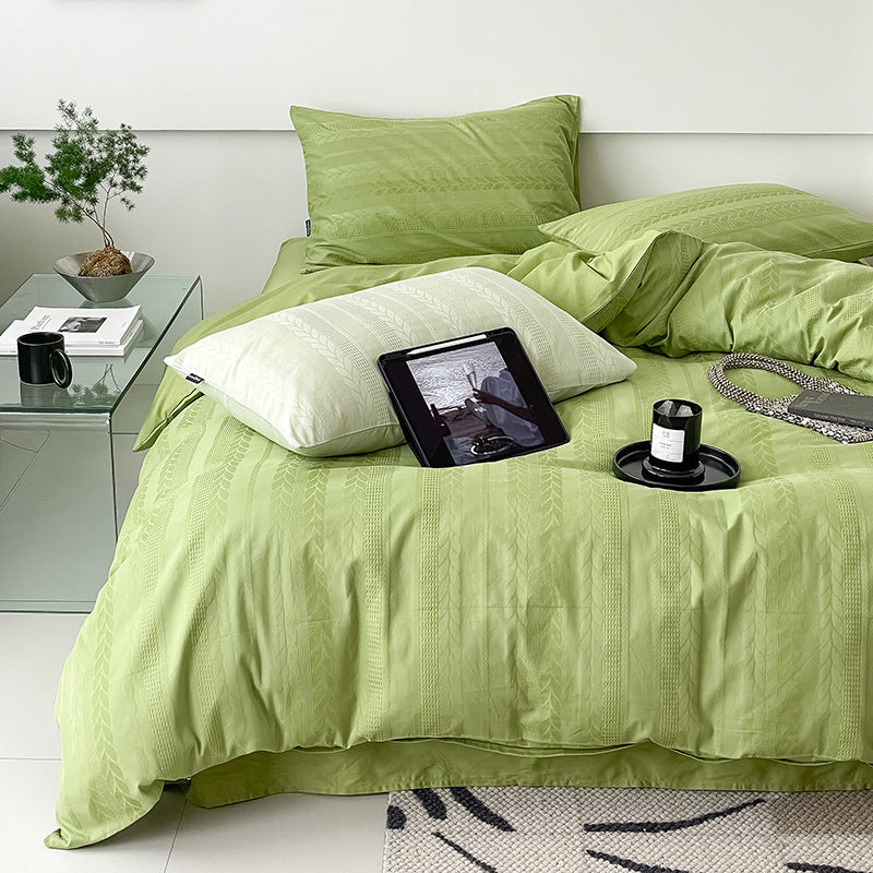 Fein gewebtes Baumwollsatin-Bettwäsche-Set mit dezentem Blatt-Jacquard und verdecktem Reißverschluss
