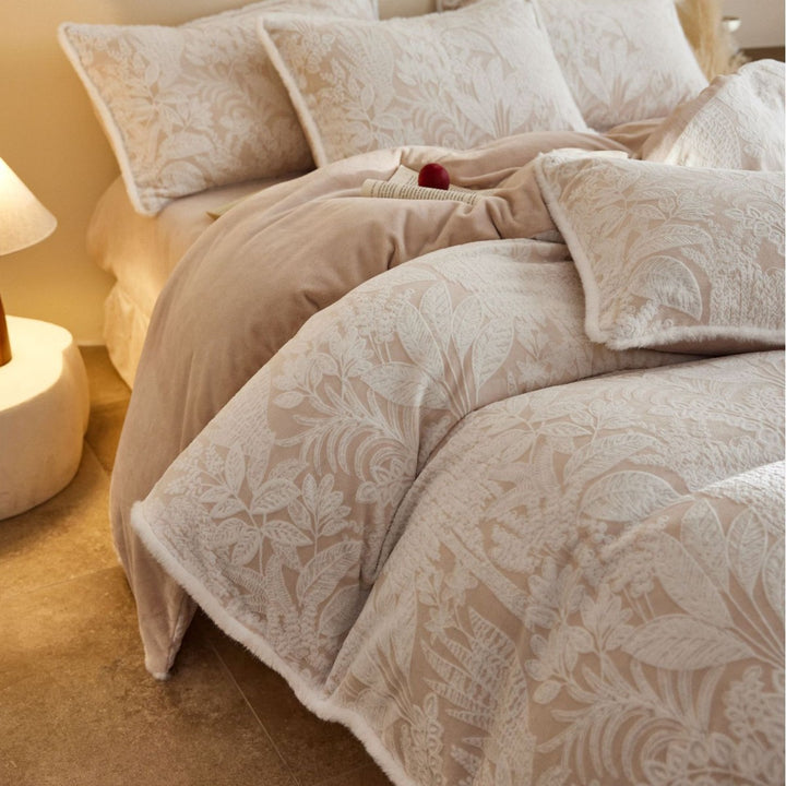 Plüsch-Jacquard-Blumen Bettwäsche Set mit Sherpa-Futter