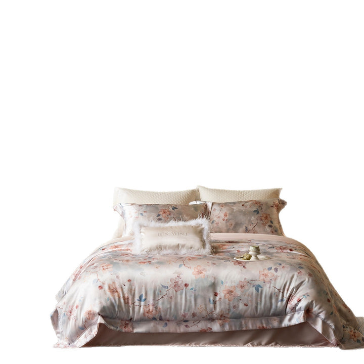 Seideneffekt Blumensatin Bettbezug Set mit wendbarem Rückenteil & verstecktem Reißverschluss