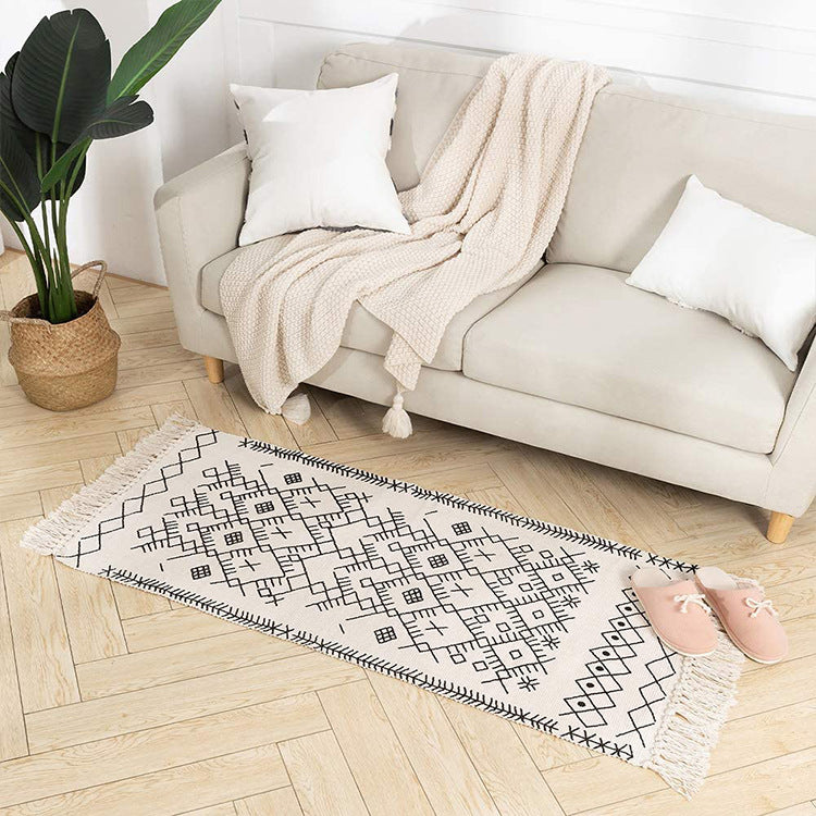 Flachgewebter Eingangs- und Wohnzimmer-Teppich mit marokkanischem Diamant-Jacquard und dekorativen Fransen Karnz